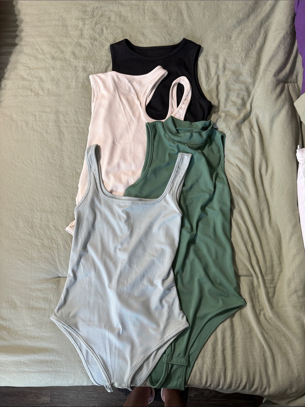 Everyday Ribbed Tank Bodysuit - Black, Light Pink, Sage, Pale Blue